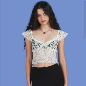 UNIF Jess top white lace crop size L NWT